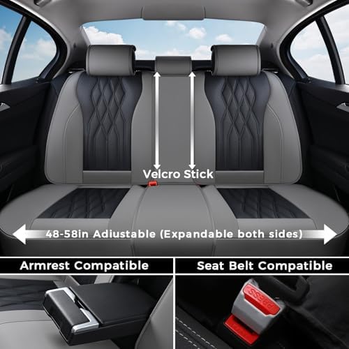Coverado Seat Covers FullSet, 5 Seats Car Seat Protector, Waterproof Nappa Leather Cushion, Front & Rear Fit for Most Sedans SUV Pick-up Truck-Gray&Black - Image 4
