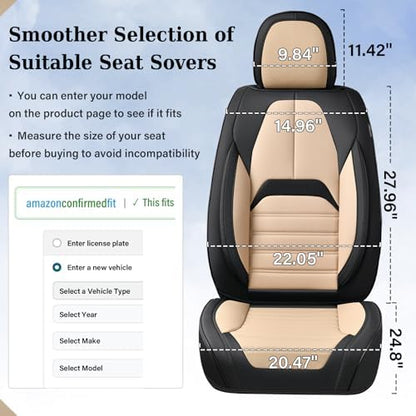 Coverado Waterproof Nappa Leather Car Seat Covers, Automotive Seat Covers，Front Car Seat Cushion & Car Seat Protector, Seat Covers Universal Fit for Most Cars, SUVs,Trucks,Black&Beige - Image 5