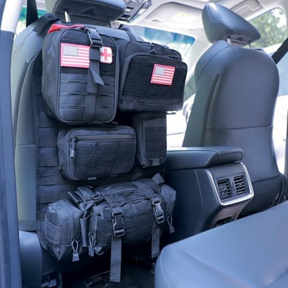 Universal Tactical Car Seat Back Organizer Bag Tactical Molle Vehicle Organizers Panel Vehicle Protector Organizers with 5 Detachable Pouches for Car (Upgraded D Black) - Image 6