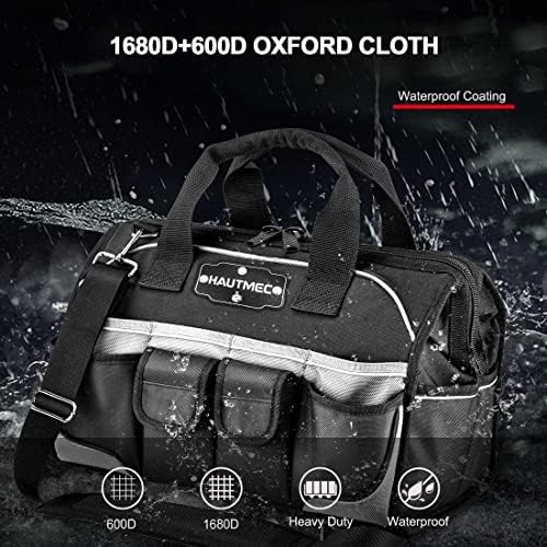 HAUTMEC 16" 47-Pockets Tool Bag, Heavy-Duty 1680D Wide Mouth Tool Organizer with Reinforced Hard Base, Padded Shoulder Strap - HT0183 - Image 6