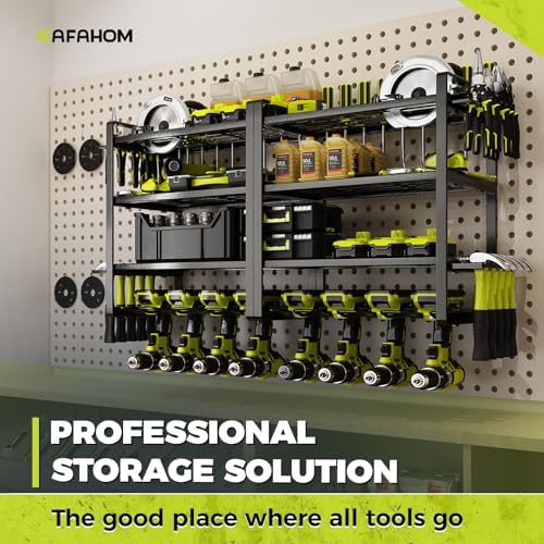 KAFAHOM Power Tool Organizer, 8 Drill Holder Wall Mount, 4 Layers Garage Tool Organizers and Storage Rack, Tool Shelf with Screwdriver/Plier/Hammer Holder - Image 3