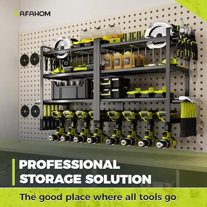 KAFAHOM Power Tool Organizer, 8 Drill Holder Wall Mount, 4 Layers Garage Tool Organizers and Storage Rack, Tool Shelf with Screwdriver/Plier/Hammer Holder - Image 3