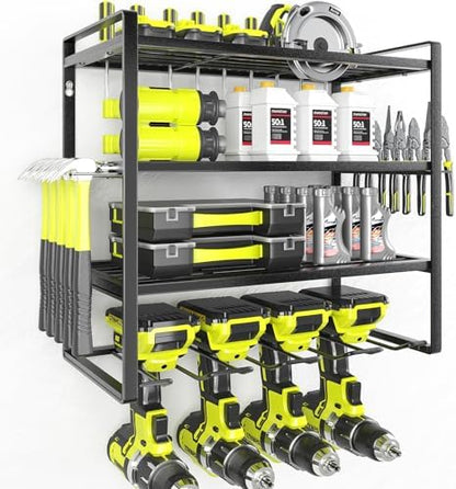 KAFAHOM Power Tool Organizer, Garage Tool Organizers and Storage,Drill Holder Wall Mount, Storage Rack for Cordless Drill, Heavy Duty Tool shelf with Screwdriver Holder/Pliers Holder/Hammer Holder by KAFAHOM