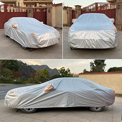 SEAZEN Car Cover 6 Layers, Waterproof Sedan Car Cover with Zipper Door, Snowproof/UV Protection/Windproof, Universal Car Covers Breathable Fabric with Cotton (185" to 200") - Image 6