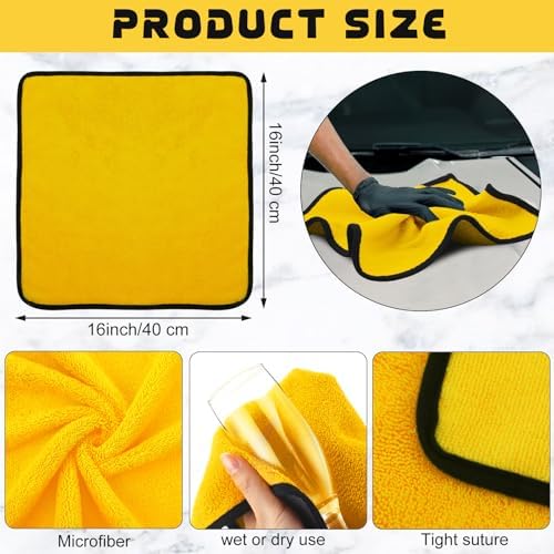 Tallew 50 Pcs 16"x16" Yellow Microfiber Towels for Cars Drying Polishing - Image 2