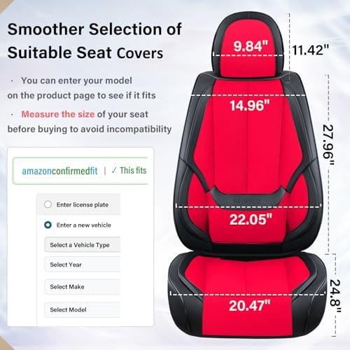 Coverado Front Seat Covers, Universal Seat Covers for Cars, Breathable Leather Car Seat Protector, Front Car Seat Covers, Seat Covers Waterproof, Driver Seat Cover Fit for Most Cars, BlackRed - Image 6