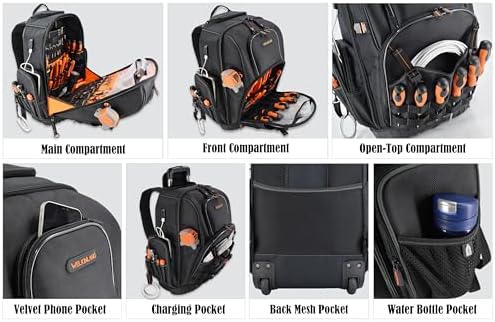 WELKINLAND 72Pockets Rolling Tool backpack, Tool Bag Backpack With Wheels - Image 4
