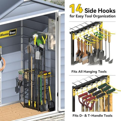 Garden Tool Organizer, Up 48 Long Handle Tool, Garage Storage and Organization with Side Hook for Broom/Rake/Shovel/T-Handle Tool, Heavy Duty Steel Outdoor Tool Rack,Yard Tool Stand for Shed - Image 4