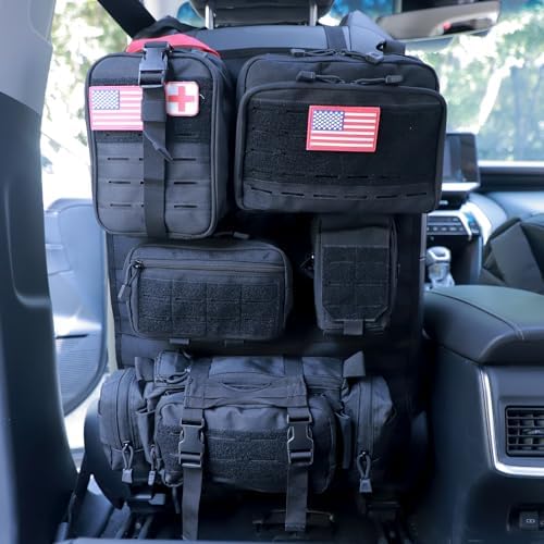 Universal Tactical Car Seat Back Organizer Bag Tactical Molle Vehicle Organizers Panel Vehicle Protector Organizers with 5 Detachable Pouches for Car (Upgraded D Black) by Wohegyy