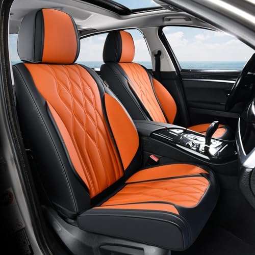 Coverado Seat Covers FullSet, 5 Seats Car Seat Protector, Waterproof Nappa Leather Cushion, Front & Rear Fit for Most Sedans SUV Pick-up Truck-Black&Orange - Image 2