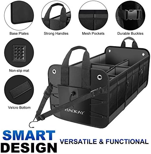 HAOKAY Car Trunk Organizer with Lid，Heavy Duty Extra Large Premium Black Oxford Multi Compartments Collapsible trunk organizer for SUV, Van, Truck, Sedan, Jeep （90L - Image 2