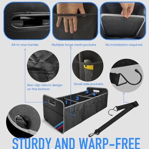 XL Car Trunk Organizer, 4 Compartments, 94L Capacity, Oxford Polyester 600D Material, Easy Fold and Store, Prevents Sliding - Image 2