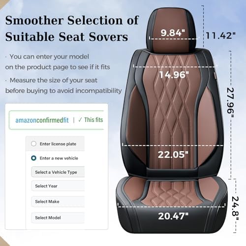 Coverado Front Seat Covers, Car Seat Protector, Waterproof Nappa Leather Cushion, Fit for Most Sedans SUV Pick-up Truck-Black&Coffee - Image 5
