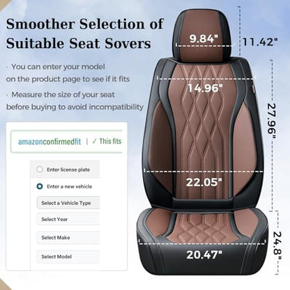 Coverado Front Seat Covers, Car Seat Protector, Waterproof Nappa Leather Cushion, Fit for Most Sedans SUV Pick-up Truck-Black&Coffee - Image 5