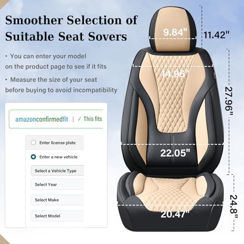 Coverado Waterproof Nappa Leather Car Seat Covers, Automotive Fullset Seat Covers, 5 Seat Car Seat Cushion & Seat Protector, Black&Beige Front and Rear Covers Universal Fit for Most Cars, SUVs, Trucks - Image 6