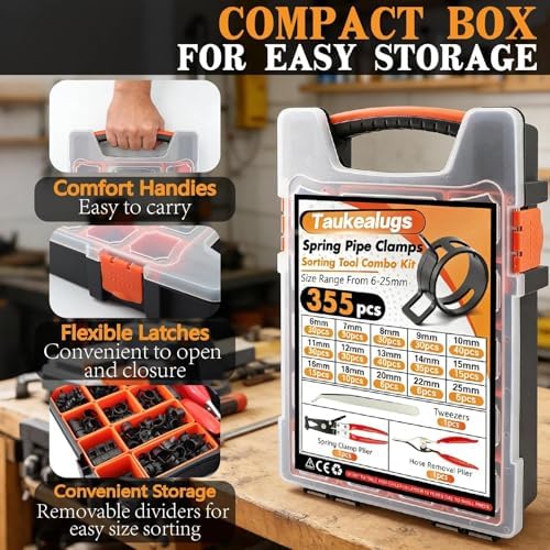 355PCS 17 Sizes Spring Band Hose Clamps Assortment with Two Pliers Tool - Image 4