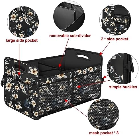 Femuar Car Trunk Organizer,Car Storage Organizer with 72L Large Capacity Waterproof Collapsible and 11 Pockets,Trunk Organizer for Car Suv/Jeep/Sedan, Large Size, Hibiscus flowers - Image 5