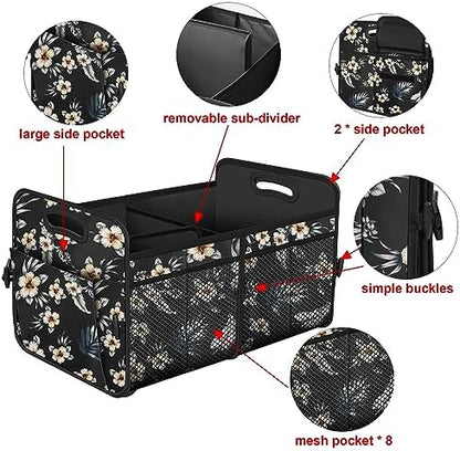 Femuar Car Trunk Organizer,Car Storage Organizer with 72L Large Capacity Waterproof Collapsible and 11 Pockets,Trunk Organizer for Car Suv/Jeep/Sedan, Large Size, Hibiscus flowers - Image 5
