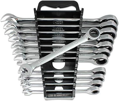 12pc MM/Metric TIGHTSPOT Ratcheting Wrenches - With Quick Access Wrench Organizer - Our standard in combination wrench sets from gear to tip by JaegerTools