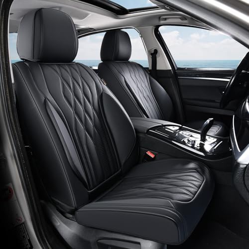 Coverado Front Seat Covers, Car Seat Protector, Waterproof Nappa Leather Cushion, Fit for Most Sedans SUV Pick-up Truck-Black by COVERADOAUTO