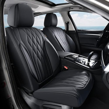 Coverado Front Seat Covers, Car Seat Protector, Waterproof Nappa Leather Cushion, Fit for Most Sedans SUV Pick-up Truck-Black by COVERADOAUTO