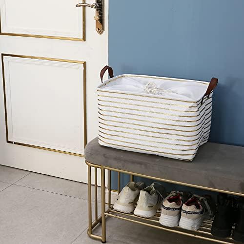 Hinwo 31L Large Canvas Storage Bin with Lid and Handles - Image 2