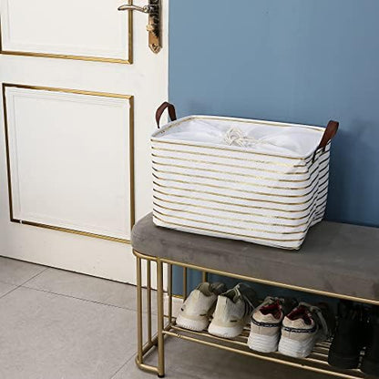 Hinwo 31L Large Canvas Storage Bin with Lid and Handles - Image 2