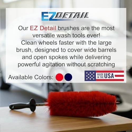 EZ Detail Brush Big - Red - Wheel Rim Cleaner for Cars, Bike, Trucks, Motorcycle, and Other Vehicles. Non-Scratch Auto Detailing Tool, Easily reaches Nook and Crannies - Image 2