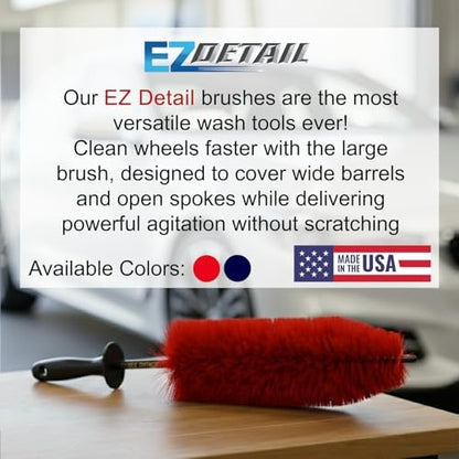 EZ Detail Brush Big - Red - Wheel Rim Cleaner for Cars, Bike, Trucks, Motorcycle, and Other Vehicles. Non-Scratch Auto Detailing Tool, Easily reaches Nook and Crannies - Image 2