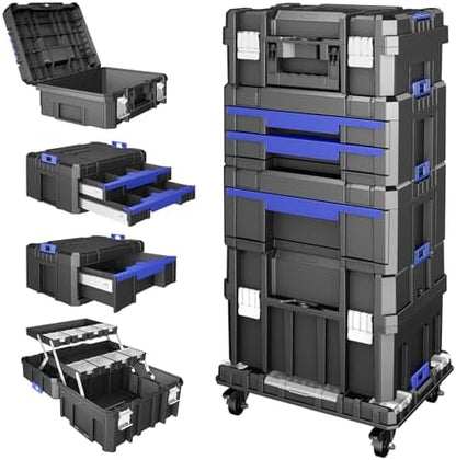 AIRAJ 5 Tier Stackable Tool Box with Wheels, Rolling Tool Box with Drawers by AIRAJ