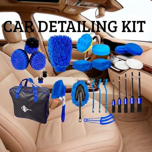 27Pcs Car Detailing Kit, Car Detailing Brush Set, Car Wash Cleaning Kit, Car Detailing Brushes, Professional Car Care Kit for Interior Exterior Wheels, Blue - Image 3