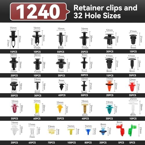 1240PCS Auto Retainer Clips Kit with Trim Removal Tools and 3-Layer Organizer Box, 32 Sizes Push Rivets Fasteners for Car Bumper, Fender, Door Panel and Interior Repair - Image 2