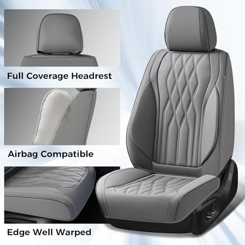 Coverado Seat Covers FullSet, 5 Seats Car Seat Protector, Waterproof Nappa Leather Cushion, Front & Rear Fit for Most Sedans SUV Pick-up Truck-Gray - Image 5