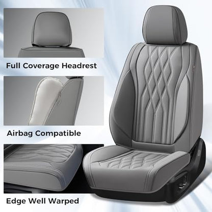 Coverado Seat Covers FullSet, 5 Seats Car Seat Protector, Waterproof Nappa Leather Cushion, Front & Rear Fit for Most Sedans SUV Pick-up Truck-Gray - Image 5