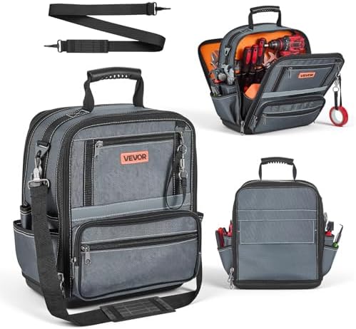 VEVOR Tool Bag, 13.2 Inch, 34-Pocket Portable Large Tool Box Organizer Storage, Carry Toolbox with Hard Plastic Base, Large Zipper, Adjustable Shoulder Strap, for Men Women Dad Husband Fathers Day by VEVOR