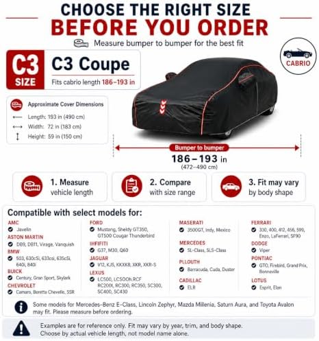 Coupe Car Cover Waterproof All Weather, 8-Point Fastening Fits186-193 in - Image 5