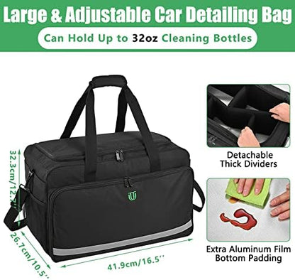 Large Car Detailing Bag, Cleaning Caddy with Lid and Handle for Auto Detailing Supplies, Car Cleaning Storage Trunk Organizer for Polisher and Vehicle Wash Tools, Black - Image 2