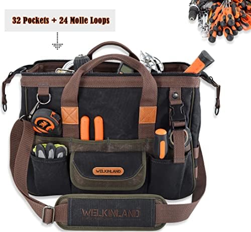WELKINLAND 32-Pocket Waxed Canvas Tool Bag, 16" HVAC Tool Bag For Men - Image 2