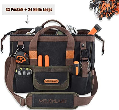 WELKINLAND 32-Pocket Waxed Canvas Tool Bag, 16" HVAC Tool Bag For Men - Image 2
