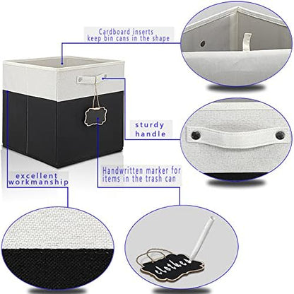 11 cube storage bins,Set of 4 Collapsible Fabric Storage Cubes with Labels,Linen Cube Storage Organizer Bins Kallax Storage Cubes for Organizing Office,Shelves,Nursery Toys,Clothes(White Black). - Image 5