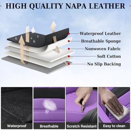 Coverado Waterproof Nappa Leather Car Seat Covers, Automotive Seat Covers，Front Car Seat Cushion & Car Seat Protector, Seat Covers Universal Fit for Most Cars, SUVs,Trucks,Black&Purpe - Image 6
