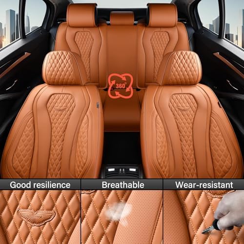 Coverado Seat Covers, Car Seat Covers Full Set, Leather Car Seat Cover, Car Seat Covers Front Seats Back Seat Cover Seat Protector Universal Fit Most Cars (Brown-All, FullSet) - Image 3