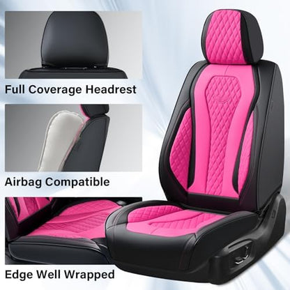 Coverado Auto Seat Covers, Car Seat Covers Full Set, Rose Car Seat Cover, Driver Seat Covers Front Seats Rear Seat Cover, Luxury Car Seat Cushion,Leather Seat Cover Seat Protector Fit for Most Cars - Image 4