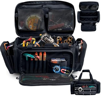 Heavy Duty Tool Bag Organizer with Strong Magnets & Detachable Pouches, Tactical Tool Tote for Men, Multiple Pockets, Anti-Friction Bottom Utility Tool's Bag for Electrician,Mechanic by FRECOLSH