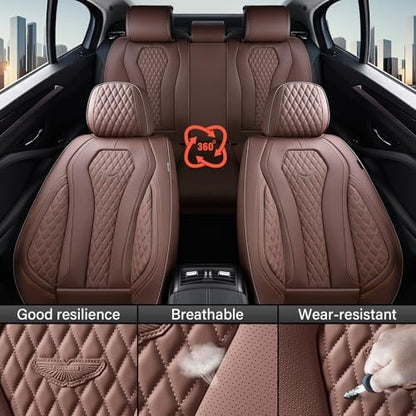 Coverado Seat Covers Front Seats, Coffee Car Seat Covers 2 Pack, Driver Seat Cover, Luxury Automotive Seat Covers, Car Seat Cushion, Front Car Seat Covers Leather Seat Protector Fit for Most Cars - Image 5