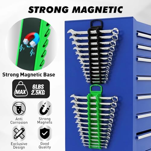 20-Piece Magnetic Tool Organizer Set, 1/4", 3/8", 1/2" SAE & Metric Socket Organizers, 2 Large Wrench Holders, 24-Slot Wrench Rails, Plier and Screwdriver Wall Mount Storage - Image 3