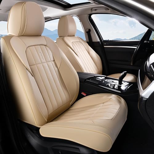FLORICH Seat Cover, Car Seat Covers Front Set, Waterproof Leather Car Seat Protector, Front Seat Covers for Cars, Automotive Seat Covers Protector 2 Pack Fit for Most Cars Trucks SUV - Beige by FLORICH
