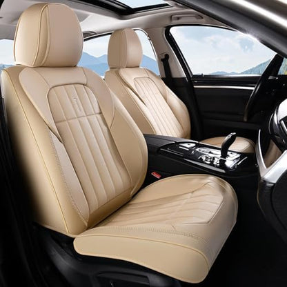 FLORICH Seat Cover, Leather Car Seat Covers Full Set, Waterproof Car Seat Protectors 5 Seats, Front and Rear Seat Covers for Cars, Automotive Seat Protector Fit for Most Sedans SUV Truck - Beige - Image 2