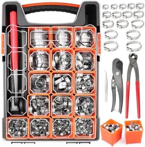 362Pcs Single Ear Hose Clamps Kit, 16 Sizes 5.3-36.1mm with Pliers& Cutter by RuikarhopDirect