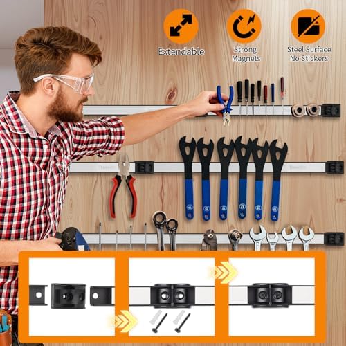 24" Magnetic Tool Holder Strip, 6 Pieces Silver Metal Tool Organizer Rack with Stainless Steel Surface, Magnet Bar for Garage Workshop, Easy To Install with Mounting Screws - Image 3